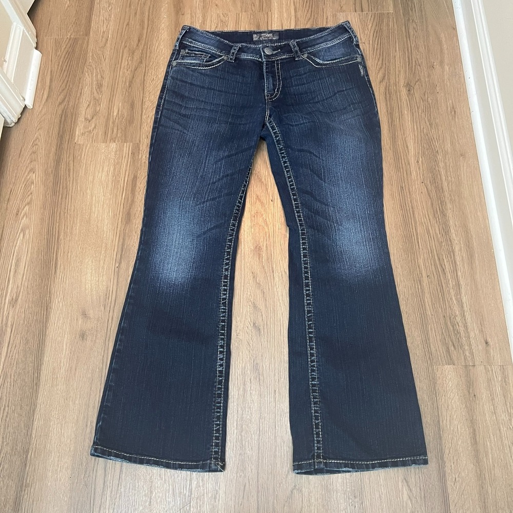 Silver Suki Surplus Jeans 32 Dark Wash Flap Pocket Distressed Hem Bootcut Y2K